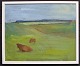 Dänischer Künstler (20. Jahrhundert): Kühe auf einem Feld. Öl auf Leinwand. Verso: Etikett mit ...