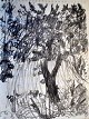 Gislason, Jon (1955 -) Dänemark: Ein Baum. Blei auf Papier. Signiert 1997. 30,5 x 23 cm.Ungerahmt.