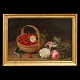 Stilleben mit Blumen und Erdbeeren in einem KorbÖl auf LeinenSigniert Emma Rønsholdt später ...