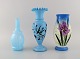 Three antique 
vases in 
hand-painted 
mouth-blown 
opal art glass 
in shades of 
blue and 
turquoise. ...