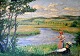 Hougaard, Peter (1882 - 1956) Dänemark: Angeln an einem Fluss. Öl auf Leinwand. Signiert 1919. ...