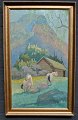 Petersen, Arnold (1904 - 1989) Dänemark: Pferde in einem Tal, Valle - Setesdalen, Norwegen. Öl ...
