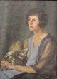 Hofman-Bang, Ellen (1879-1913) Dänemark: Portrait einer sitzenden Frau mit Katze. Öl auf ...