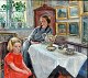 Pedersen, Erik Gotlieb (1888 - 1947) Dänemark. Wohnzimmereinrichtung mit Frau und Kind am ...
