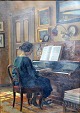 Eriksen, Hans (1864 - ) Dänemark: Interieur mit einer Klavier spielenden Frau. Öl auf Leinwand. ...