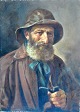 Unbekannter Künstler (19. Jahrhundert): Porträt eines Fischers mit Pfeife. Öl auf Holz. ...