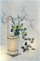 Ashikaga, Shizud (1917 - 1991) Japan: Blumen in einem Holzeimer. Holzschnitt. Unterzeichnet. 39 ...