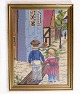 Visual art in 
the form of 
embroidery of 2 
children in 
village of red 
and blue colors 
from around ...