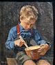 Aigens, 
Christian (1870 
- 1940) 
Dänemark: Ein 
Junge isst 
Brei. Öl auf 
Leinwand. 
Unterzeichnet. 
...