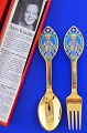 Anton Michelsen 
christmas 
cutlery, gilded 
sterlingsilver 
with an inlaid 
enamel motif. 
Christmas ...