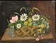 Dänischer 
Künstler (19. 
Jahrhundert): 
Blumen in einem 
Korb auf einem 
Tisch. Öl auf 
Leinwand. ...