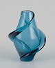 Scandinavian glass artist. Handmade art glass vase in turquoise glass.1970s.Perfect ...