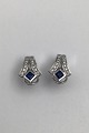 Danish 14 K 
Whitegold Ear 
Studs w Saphir 
& Diamonds