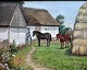 Hansen, Ane 
Marie (1852 - 
1941) Dänemark: 
Pferde und Mann 
auf dem 
Bauernhof. Öl 
auf Leinwand. 
...