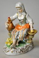 Porzellanfigur 
eines 
Bauernm&auml;dchens 
mit 
H&uuml;hnern, 
Potschappel, 
Dresden, 
Deutschland. 
...