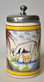 Bierkrug, 
Fayence, 
Hannoversch 
Münden, ca. 
1830, 
Deutschland. 
Polychrome 
Dekoration mit 
...