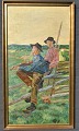 Unbekannter 
Künstler (20. 
Jahrhundert): 
Rastende 
Bauern, 1931. 
Öl auf 
Hartfaserplatte.
 Signiert: ...
