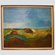 Jens 
Søndergaard; 
Landscape 
painting with 
fields in the 
foreground, and 
tower and sea 
in the ...