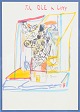 Jens Birkemose, mixed media, listed Danish artist.Abstract and figurative composition with ...