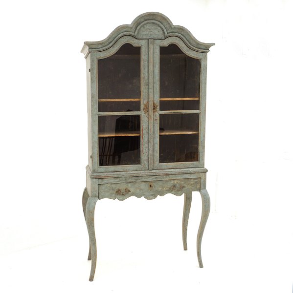 Blue decorated cabinet, Rococo style. Sweden circa 1860. H: 181cm. W: 86cm. D: 
48cm