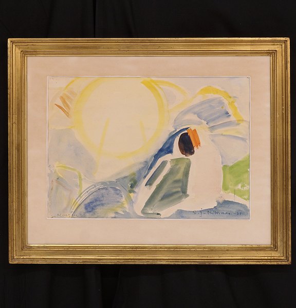 Samuel Joensen-Mikines, 1906-79: "Morning", Watercolor. Signed and dated 1960. 
Visible size: 41x51cm. With frame: 46x56cm