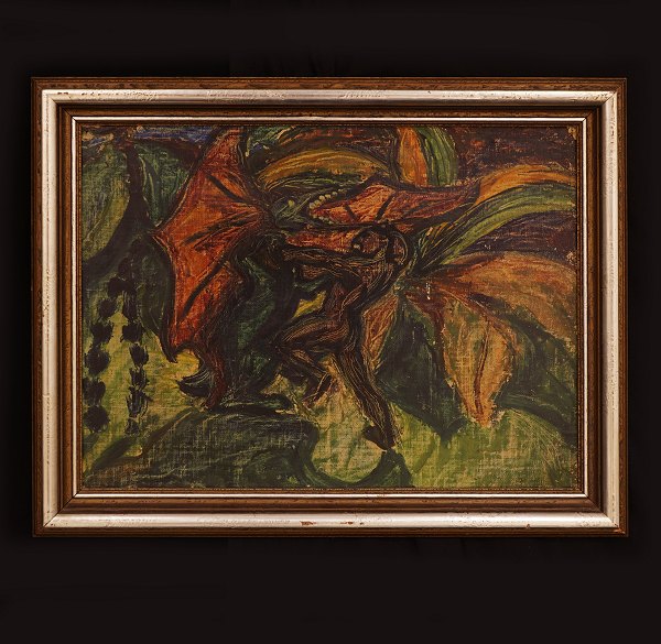 Erik Stæhr Nielsen, 1890-1921, Öl auf Leinen: "Drachenkampf". Lichtmasse: 
39x51cm. Mit Rahmen: 49x61cm