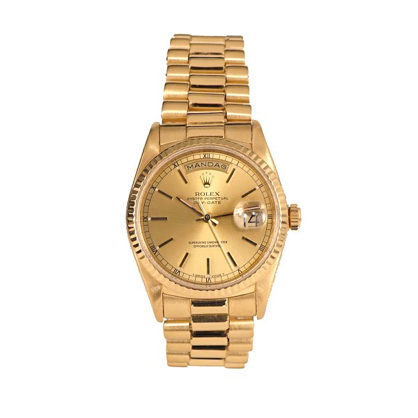 Rolex Day Date in 18kt Gold. Mit Box, Zertifikat und vielem Zubehör. Jahrgang 
1989. Ref. 18238. D: 36mm