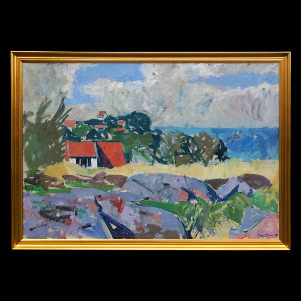 Olaf Rude, 1883-1957, Aussicht von dem Atelier des Künstlers auf Bornholm. Öl 
auf Leinen. Signiert und datiert 1943. Lichtmasse: 79x114cm. Mit dem Rahmen: 
83x118cm