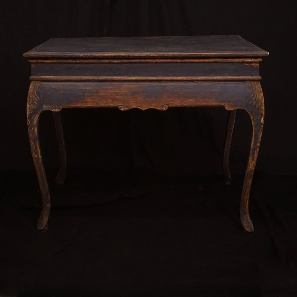 A mid 18th century black/light blue table. Sweden circa 1750. H: 75cm. Top: 
92x66cm