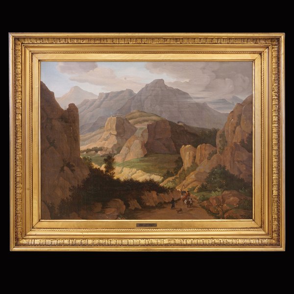 J. P. Møller, 1783-1854: Landschaft mit Personen, Öl auf Leinen. Signiert. 
Lichtmasse: 48x63cm. Mit Rahmen: 64x79cm