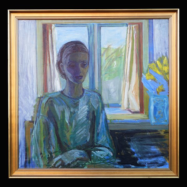 Paul Høm, 1905-94: Portræt af hans første hustru Kirsten, olie på lærred. 
Omkring slutningen af 1930erne. Signeret. Lysmål: 98x98cm. Med ramme: 110x110cm