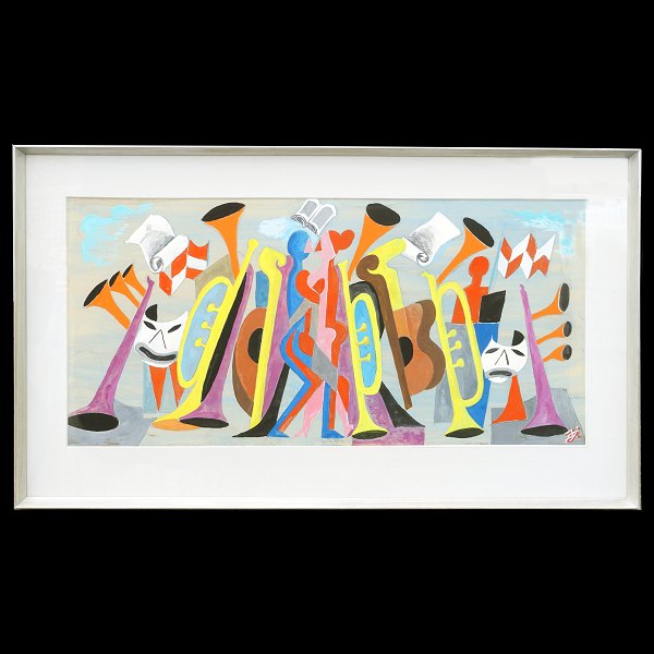 Svend Johansen, 1890-1970: Theater impressions. Signed. Visible size: 55x93cm. 
with frame: 57x95cm