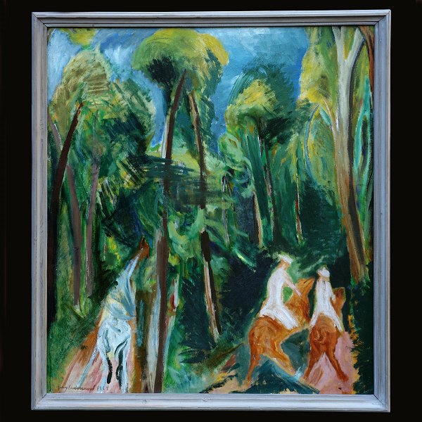Jens Søndergaard, 1895-1957, oil on canvas: "Forest". Signed and dated 1924. Visible size: 97x110cm. With frame: 106x119cm