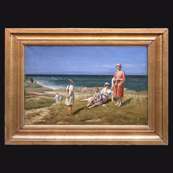 N. F. Schiøttz-Jensen, 1855-1941, oil on canvas. The beach at Lønstrup. Signed 
and dated 1920. Visible size: 37x55cm. With frame: 54x72cm