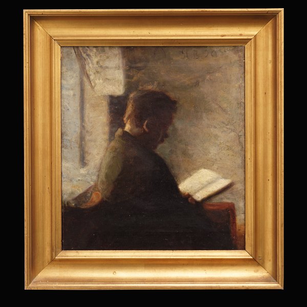 H. O. Brasen, 1849-1930, oil on canvas. Man reading a book. Signed and dated 
1890. Visible size: 37x33cm. With frame: 51x47cm