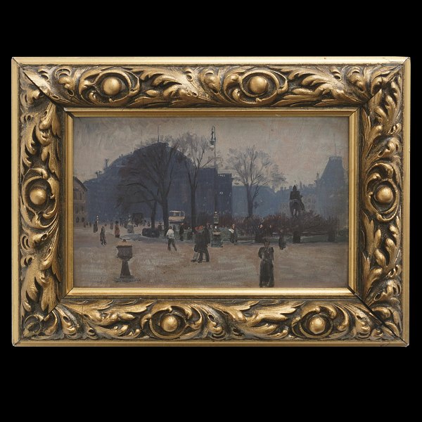 Frants Henningsen, 1850-1908, oil on plate. View from Copenhagen. Visible size: 
13x21cm. With frame: 22x30cm