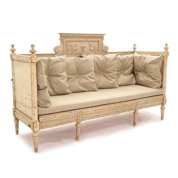 Late Gustavian light grey decorated Sofa. Sweden circa 1800. L: 190cm. D: 63cm. 
H: 116cm. H S: 44cm