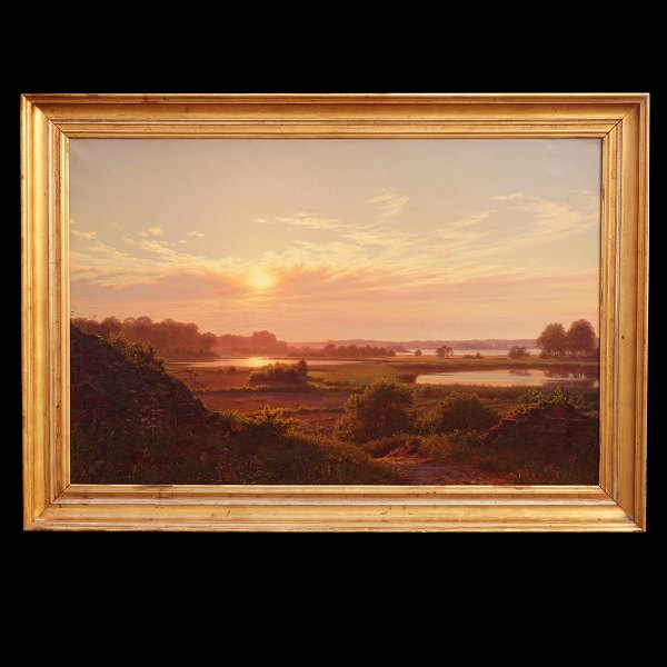 C. A. Kølle, Denmark, 1827-72, oil on canvas. "Sunset at the ruins of the castle 
Gurre". Signed an dated 1859. Visible size: 93x149cm. With frame: 117x164cm