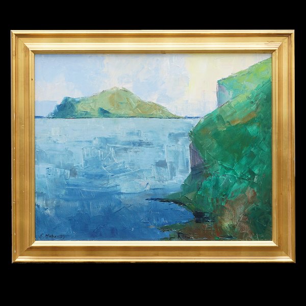 Eyvind Mohr, 1926-2005, oil on canvas. Landscape, Faroe Islands. Signed and 
dated 1994. Visible size: 63x78cm. With frame: 79x94cm