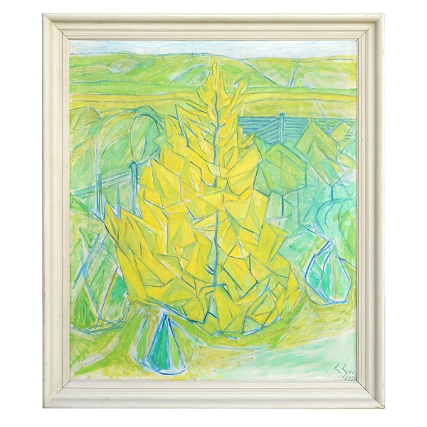 Christine Swane, 1876-1960, Öl auf Leinen. Signiert und datiert 1958. 
Lichtmasse: 89x74cm. Mit Rahmen: 103x88cm