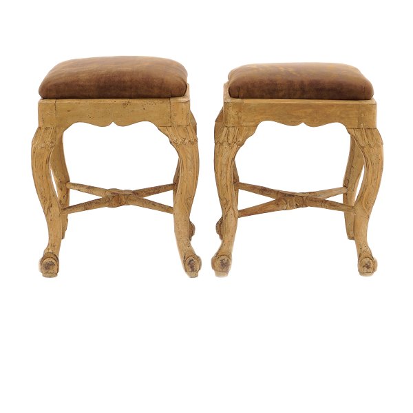 Pair of Rococo stools with "claw and ball" feet. Sweden circa 1760. H: 44cm. W: 
37cm. L: 37cm