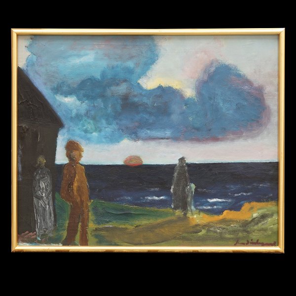 Jens Søndergaard, 1895-1957, Öl auf Leinen. "Abend am Meer". Signiert und 
datiert 1942. Lichtmasse: 61x76cm. Mit Rahmen: 65x80cm