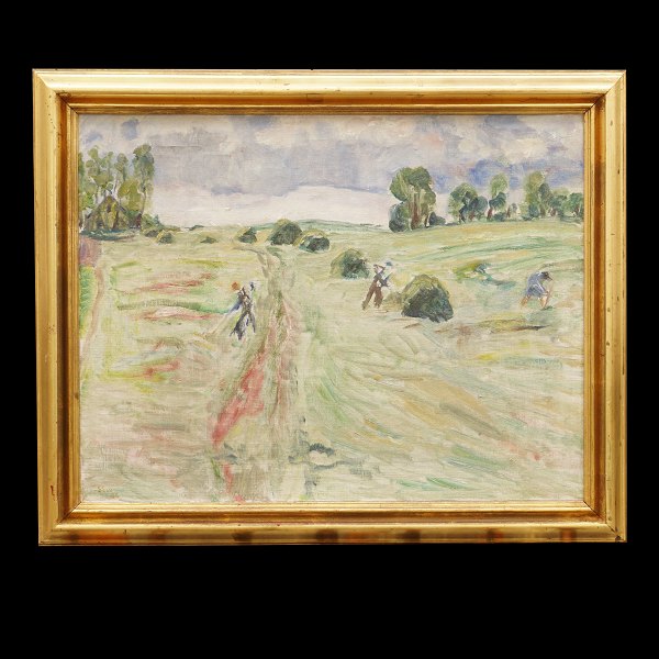 Sigurd Swane, 1879-1973, oil on canvas. Field workers. Signed and dated 1936. 
Visible size: 59x76cm. With frame: 73x90cm