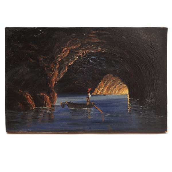 Ubekendt kunstner: Den Blå Grotte, Capri, malt med olie på træ. Mål: 7,3x11,2cm. 
Bagside betegnet "Sidste Juleaften 1862 xxxx Herlufsholm"