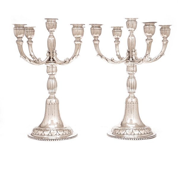 Large pair of silver candelabra by Gran & Laglye, Copenhagen, 1923. H: 45cm. D: 
34cm