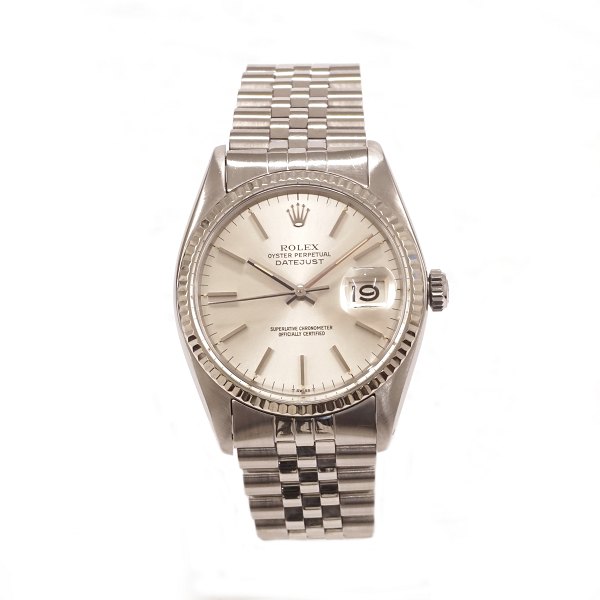 Rolex Oyster Perpetual Datejust ref. 16014, stål. Leveres nyserviceret med boks 
og certifikat dateret 7/12 1979. D: 36mm. God stand