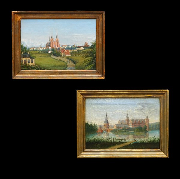 Jacob Christian Gottschalk, 1817-94, oil on canvas, Roskilde Cathedral & Castle 
Frederiksborg. Signed and dated 1880 & 1864. Visible size 29x41cm. With frame: 
38x50cm