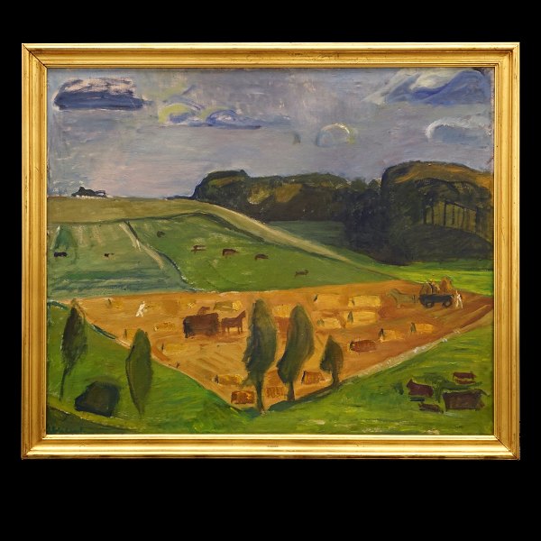 Ebba Carstensen landskab. Ebba Carstensen, 1885-1967, olie på lærred. Signeret 
og dateret 1956. Lysmål: 95x114cm. Med ramme: 109x128cm