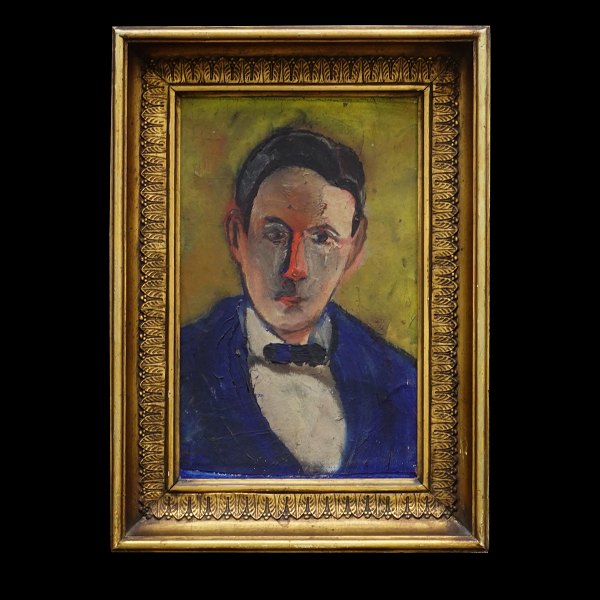 Jens Søndergaard, 1895-1957, oil on plate. Self portrait 1926. Visible size: 
33x21cm. With frame: 45x33cm