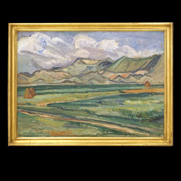 Axel P Jensen, 1886-1972, oil on canvas. Danish landscape North Jutland. Signed 
and dated 1918. Visible size: 56x76cm. With frame: 65x85cm